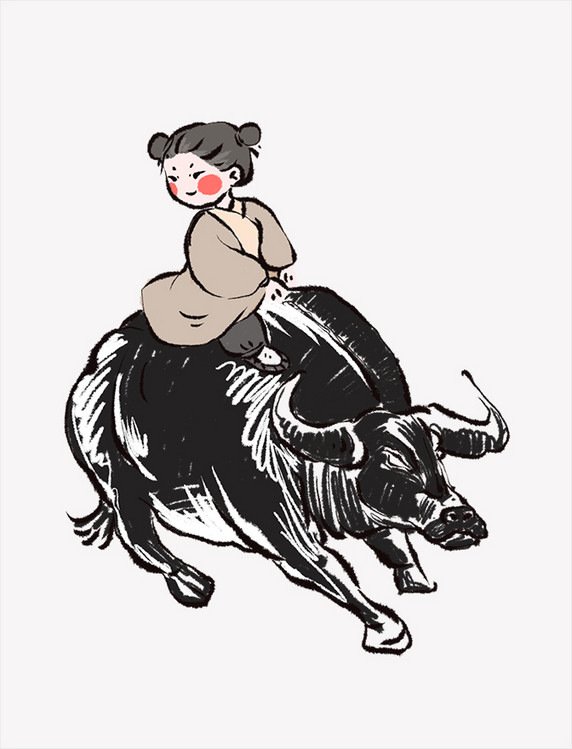 水墨清明清明节古代人物牧童放牛