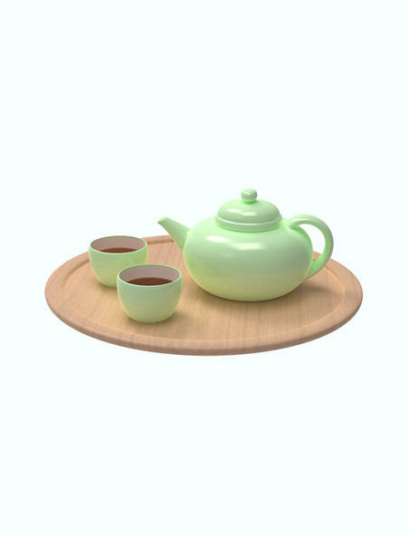 立体3D仿真饮品茶饮绿色茶具