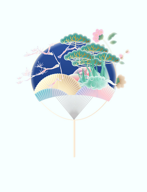 中国风暖色扇子微立体微景观清明清明节春天