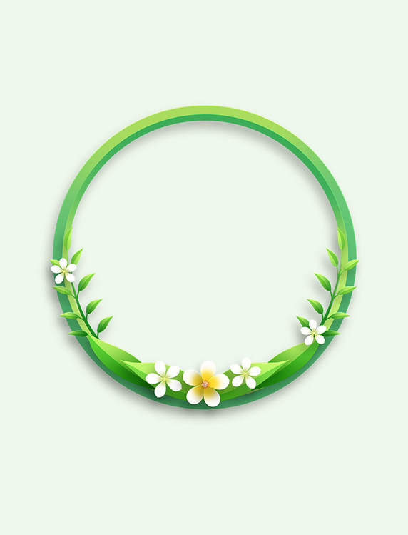 春天春季立体剪纸风花朵植物叶子圆形边框