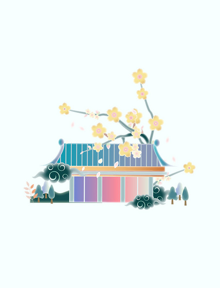 中国风暖色中国风花朵庭院清明清明节春天