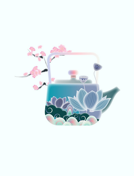 中国风暖色茶壶微景观清明清明节春天