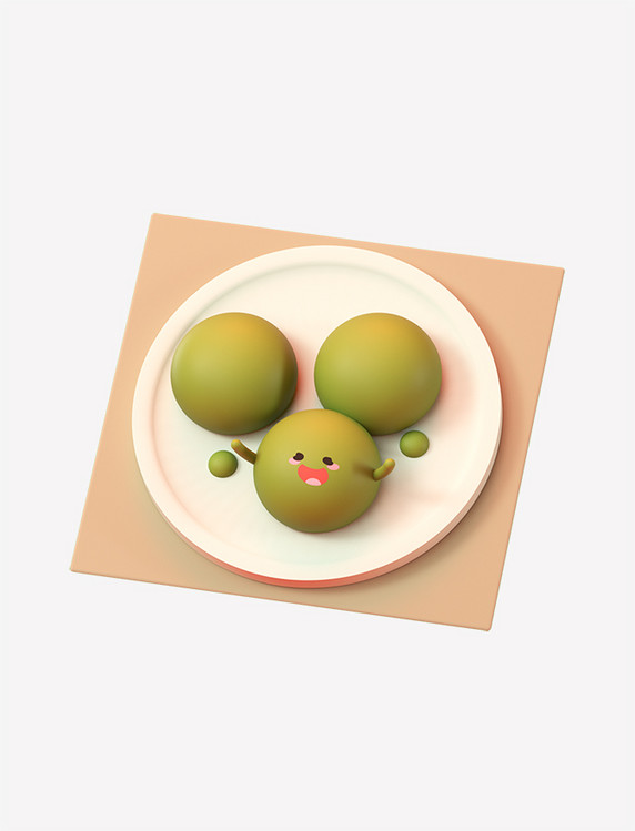 3D立体美食C4D清明节拟人青团