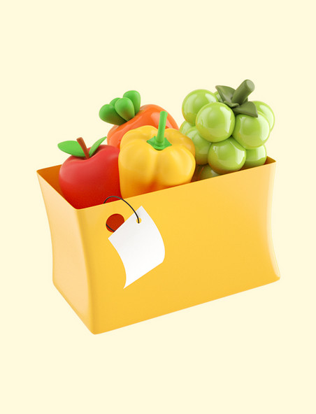 3d立体C4D黄色蔬果食物购物箱