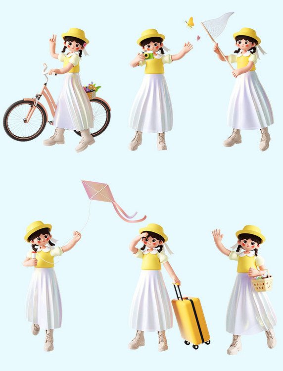 春天3D立体春游可爱女孩人物套图