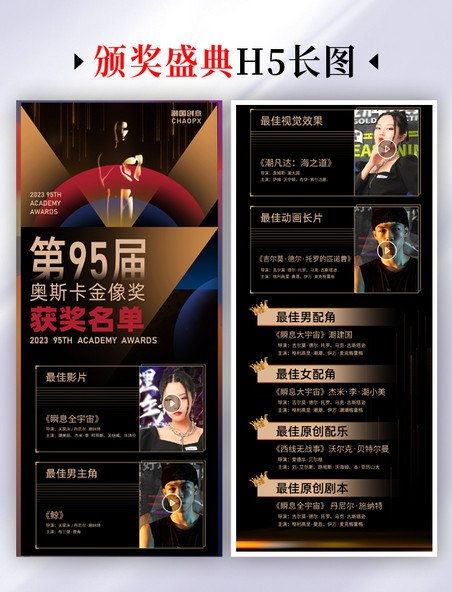 黑金色电影颁奖盛典获奖名单节目单H5长图