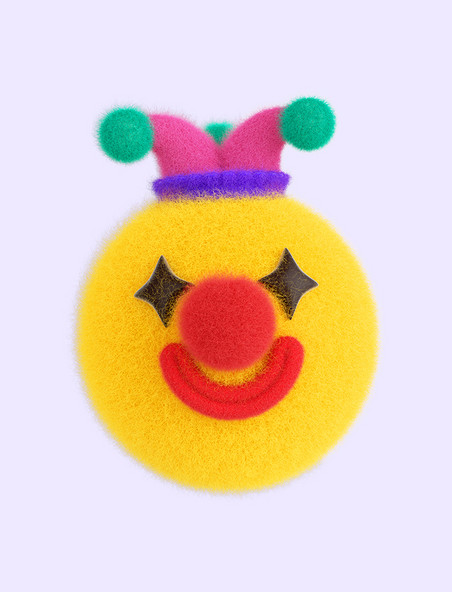 3d毛绒小丑帽子毛绒质感表情emoji