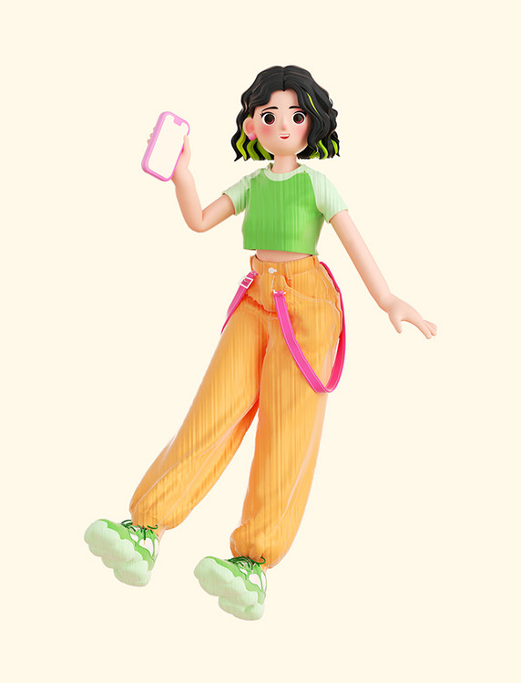 3D立体C4D潮流女生购物人物电商促销拿手机
