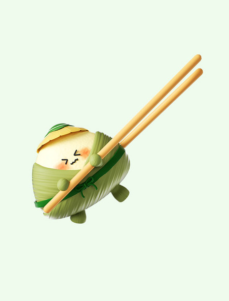 端午端午节3D立体创意可爱绿色粽子筷子夹粽子元素形象