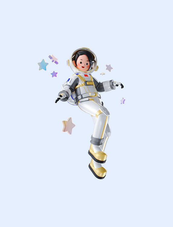 3D立体航天日宇航员C4D人物跳舞形象