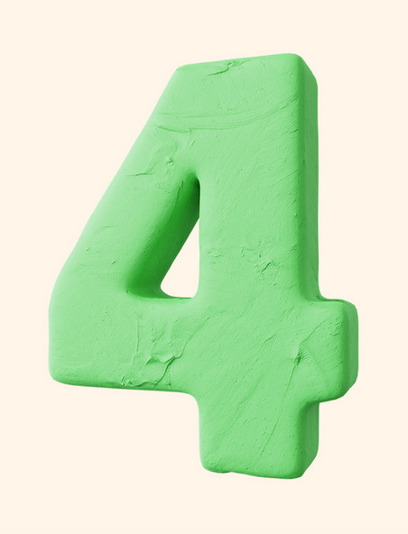 3D立体黏土质感绿色数字4元素