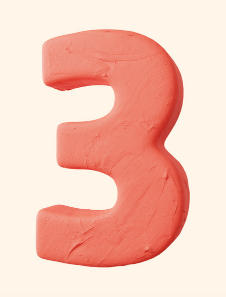 3D立体黏土质感红色数字3