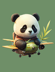 3D立体可爱呆萌国宝小熊猫拿竹子坐飞机元素