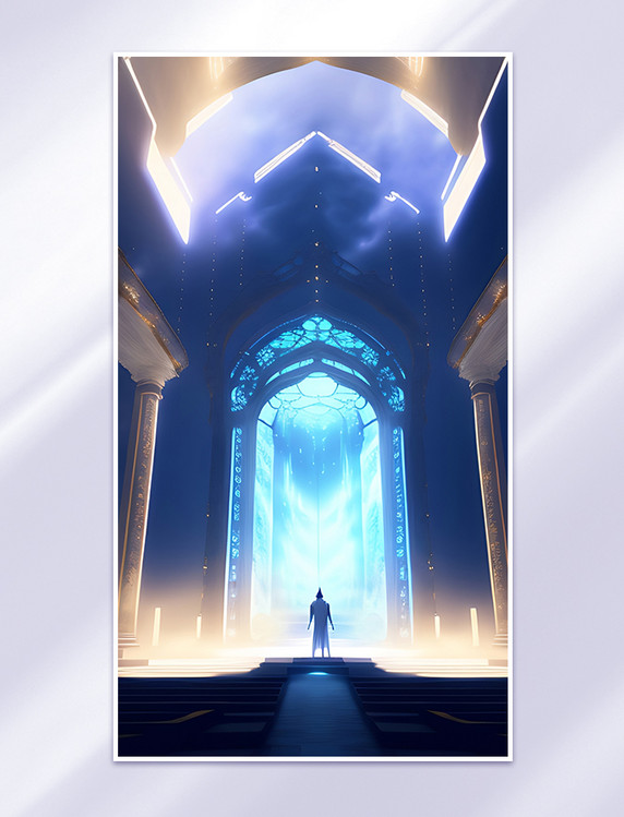 大型科幻游戏室内宫殿大气场景数字艺术插画