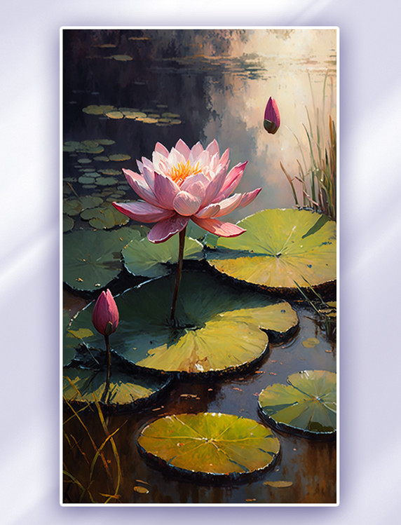 彩色夏季盛开的荷花插画