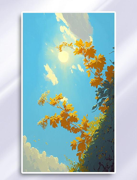 夏季盛开油画质感花朵插画