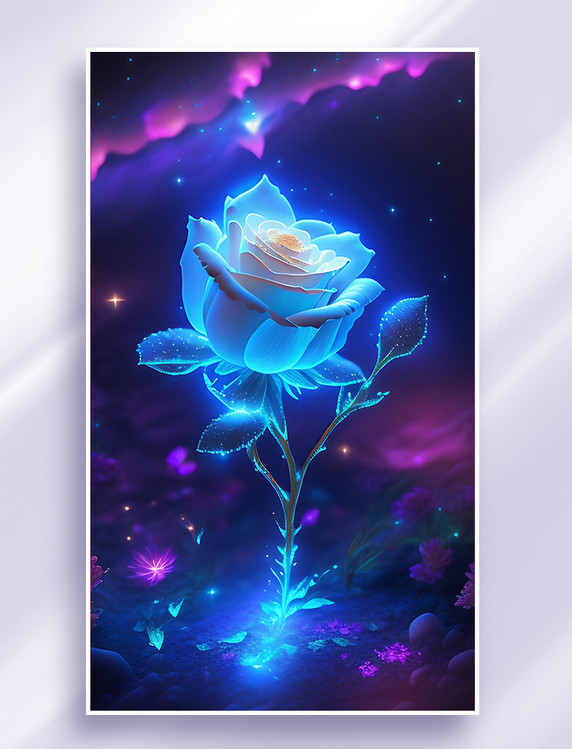 梦幻治愈唯美闪光色彩玫瑰数字艺术插画