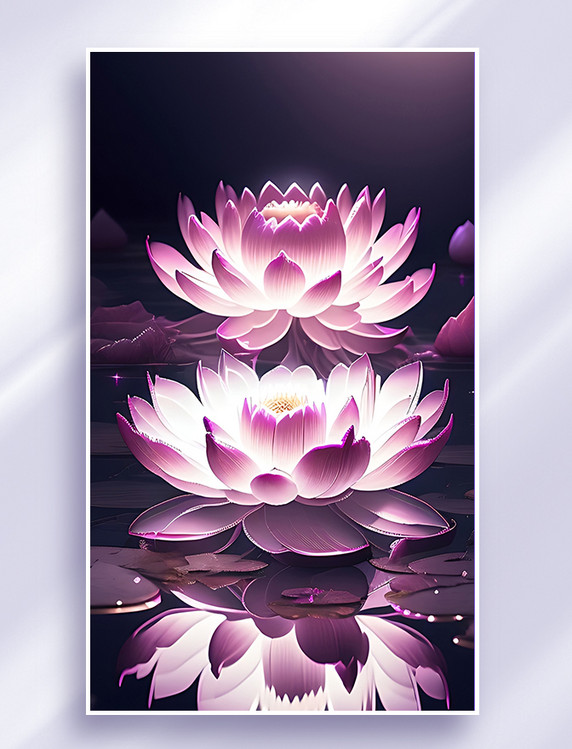 梦幻唯美治愈粉色亮光莲花数字艺术插画