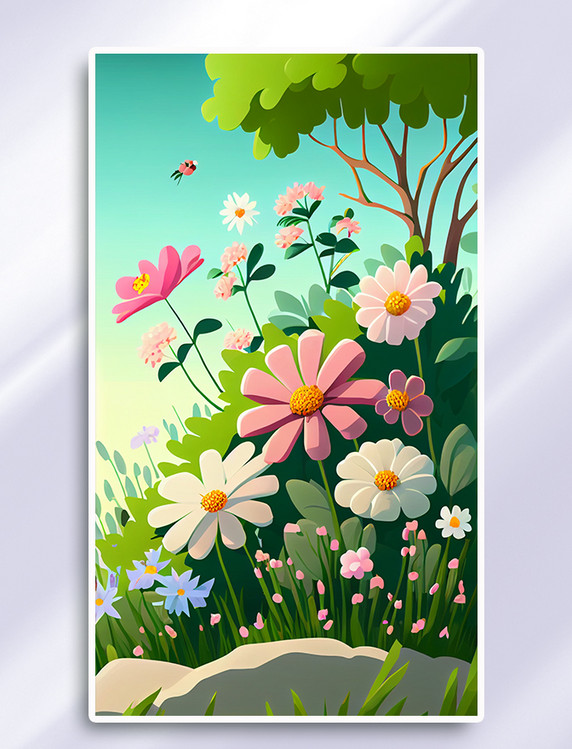 春日浪漫风景插画