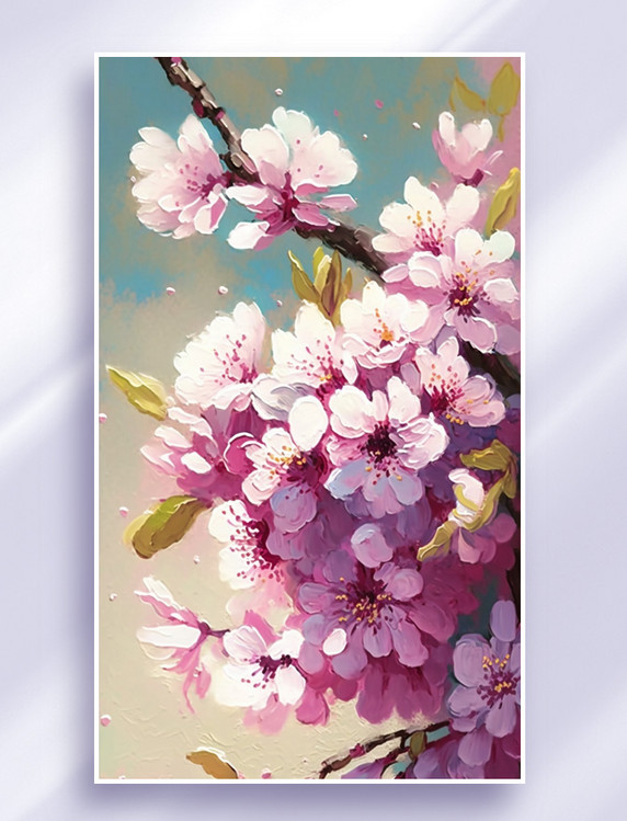 粉色盛开的樱花风景插画