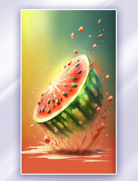 彩色西瓜水果美食插画