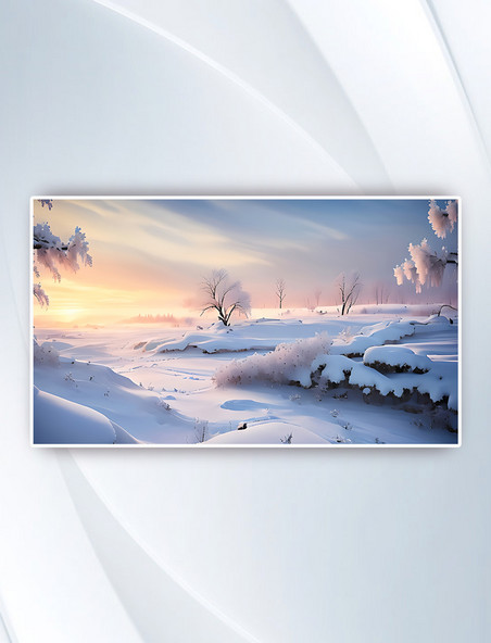 冬天清晨美丽的雪景插画