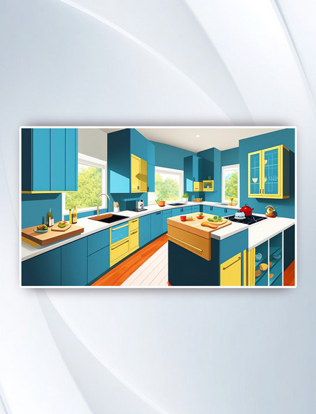 厨房室内设计扁平风格卡通场景