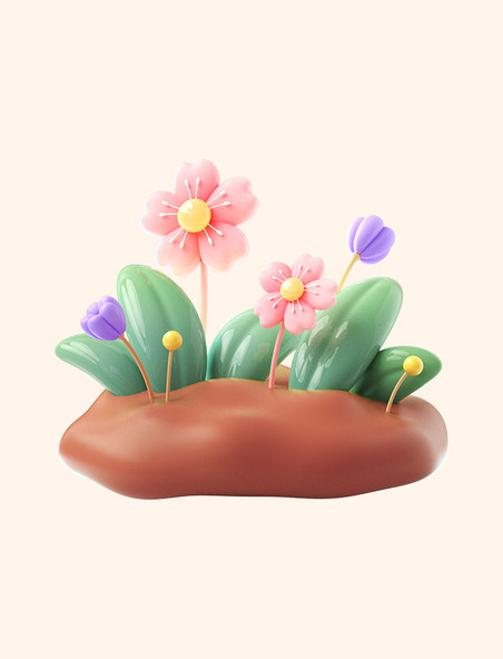 3d立体c4d粉色樱花草丛