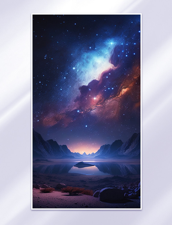 彩色星云夜色风景梦幻插画