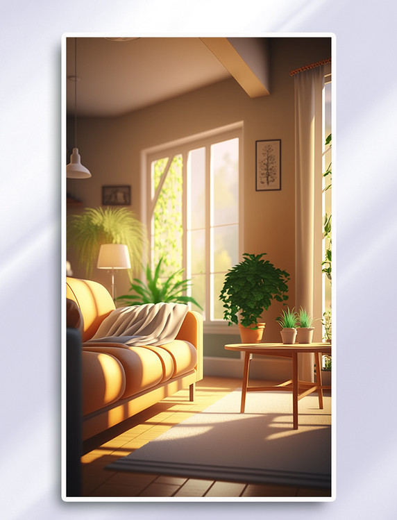 室内阳光照进客厅插画