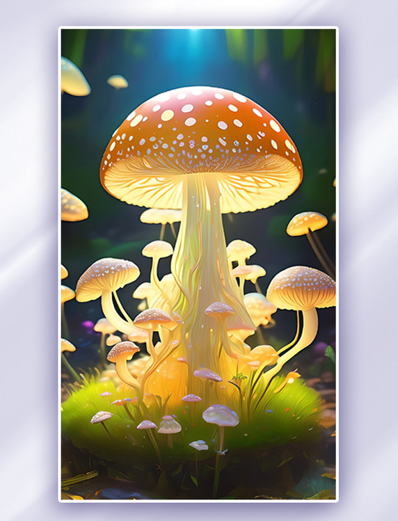 森林发光蘑菇数字数字插画
