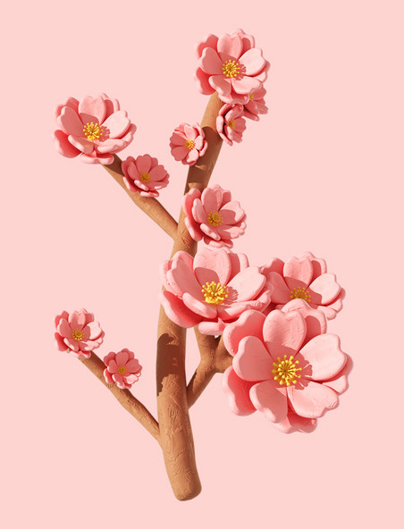3d立体C4D黏土风粉色樱花