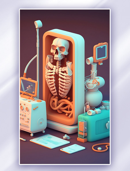 彩色骨骼医疗设备数字插画