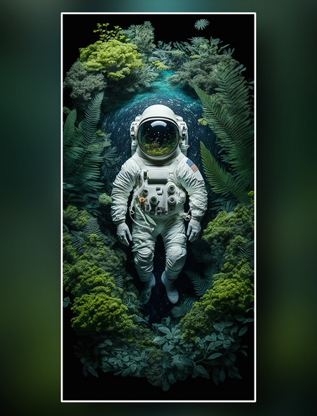 宇航员躺在水里被水草环绕俯视图