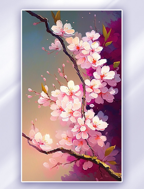 粉色油画质感盛开的樱花数字插画