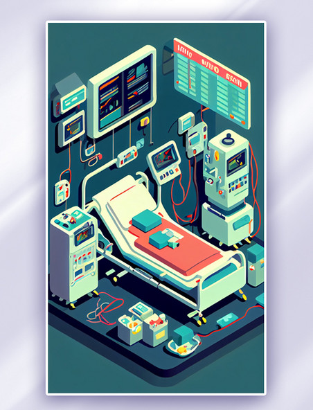 竖版医疗场景手术室数字插画