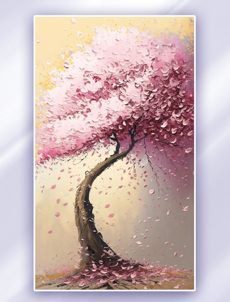 粉色盛开的樱花树数字插画