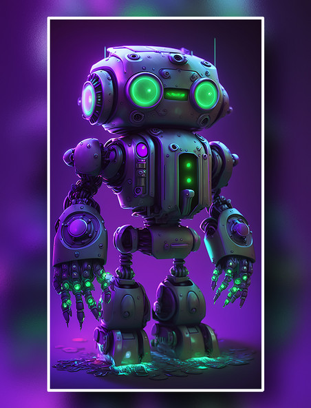 未来科幻风蓝紫色光线可爱机器人概念图