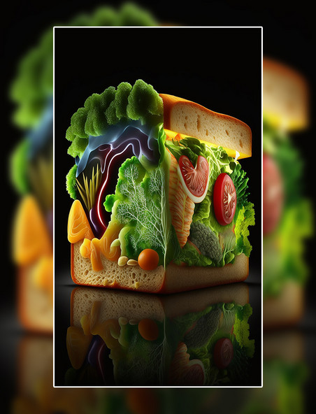 吐司三明治蔬菜创意特写数字作品AI作品数字插画