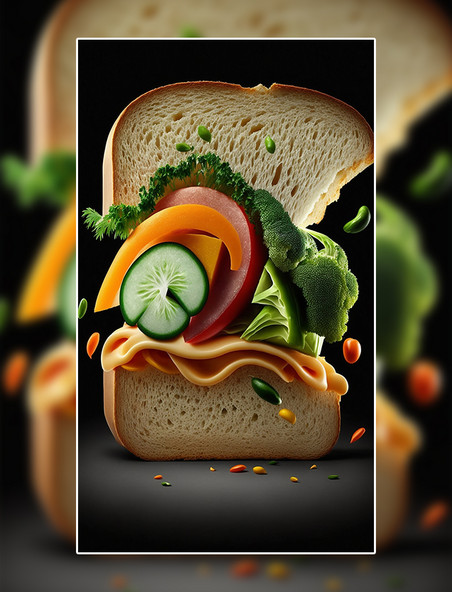 吐司三明治蔬菜创意特写数字作品AI作品数字插画