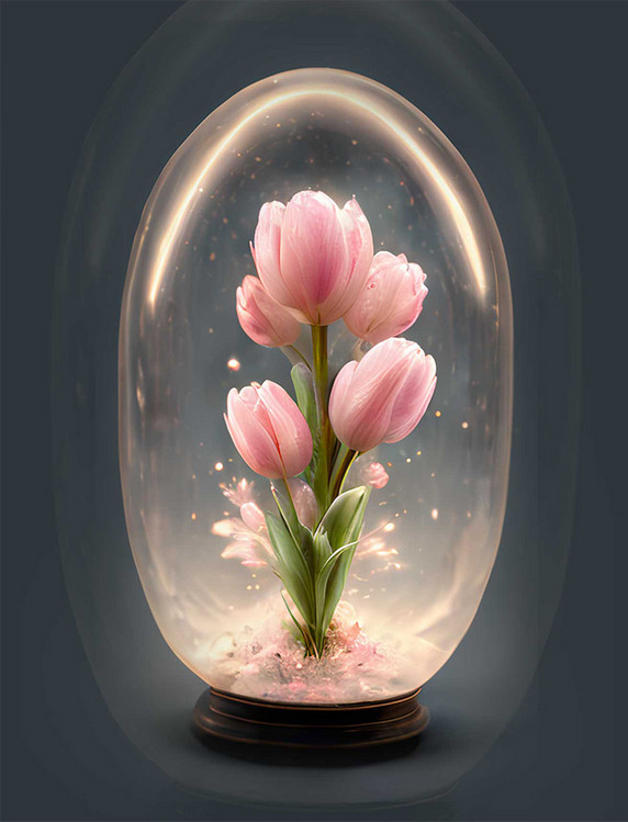 质感3D花朵粉色立体粉色玻璃罩郁金香设计