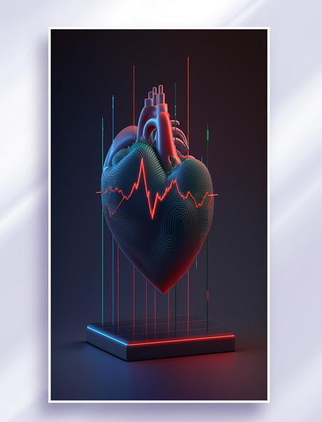 AI绘画健康心脏立体心跳
