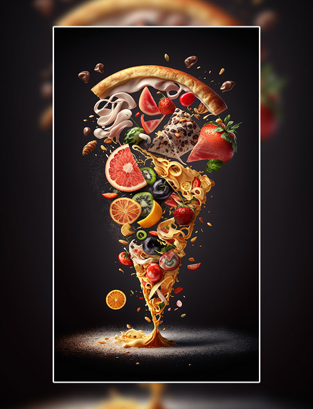 冰淇淋食物水果披萨创意特写数字作品AI作品数字插画
