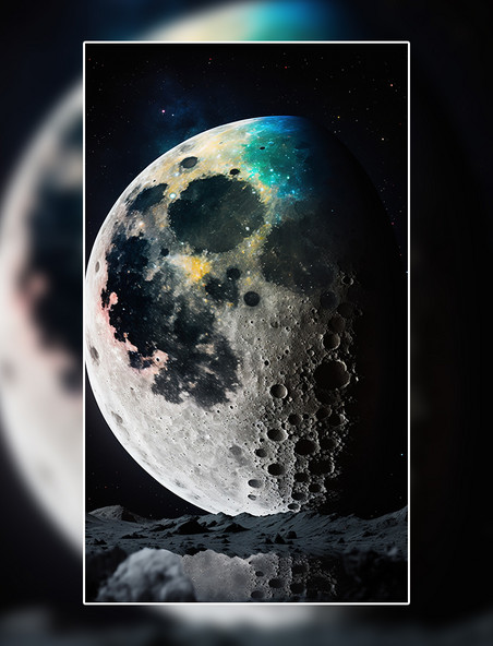 宇宙月亮月球星空创意赛博朋克数字作品AI作品数字插画