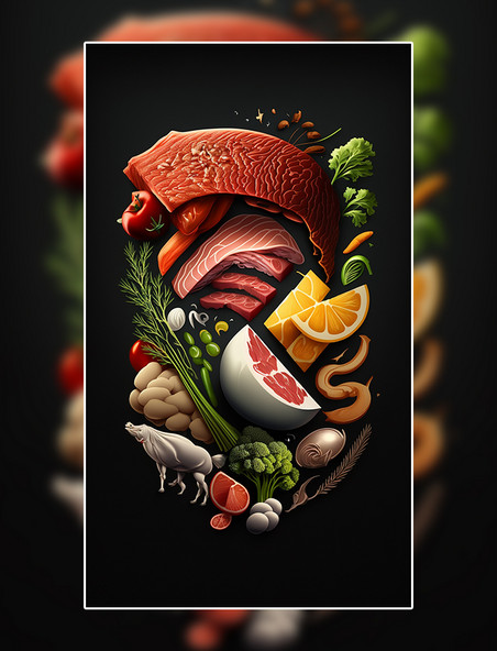 肉蔬菜创意特写数字作品AI作品数字插画