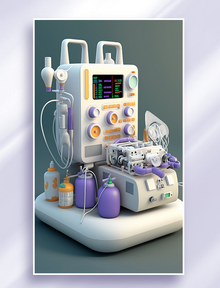 AI绘画彩色呼吸机立体医疗设备
