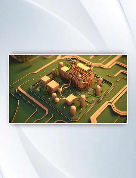 3D立体金色电路板背景科技科学技术商务