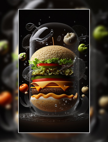 汉堡蔬菜创意特写数字作品AI作品数字插画