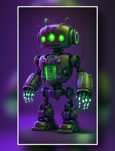 未来科幻风蓝紫色光线未来机器人概念图
