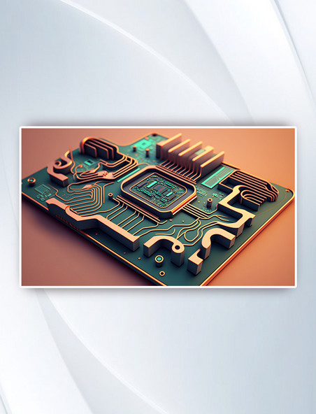 3D立体金色芯片背景科技科学技术商务